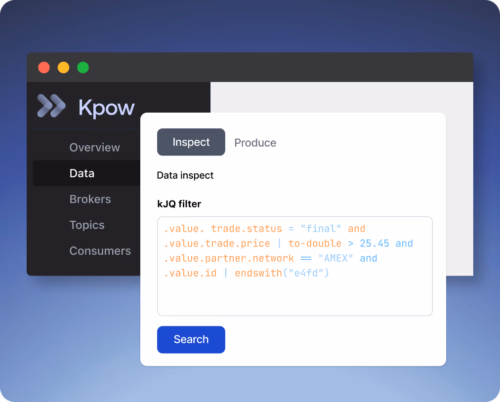 Kpow topic view showing automatically deserialized Kafka messages